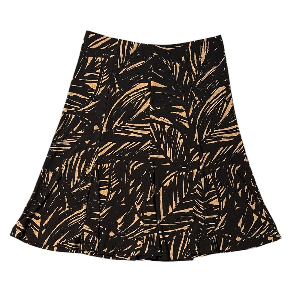 Chaps Black A-Line Skirt with Tan Leaf Print